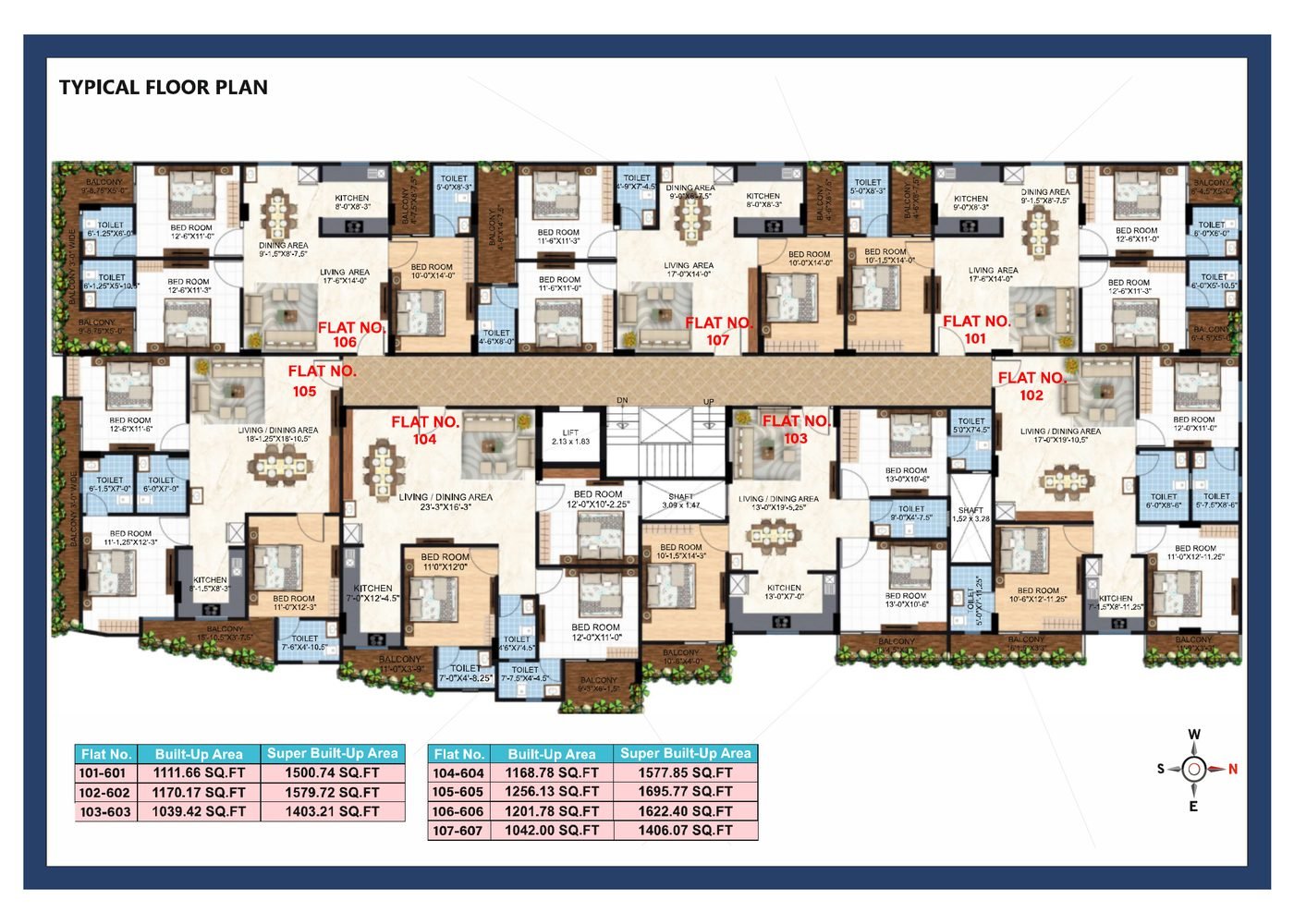 Typical floor plan, Krishna Kunj Height 2, showing 7 flats per floor