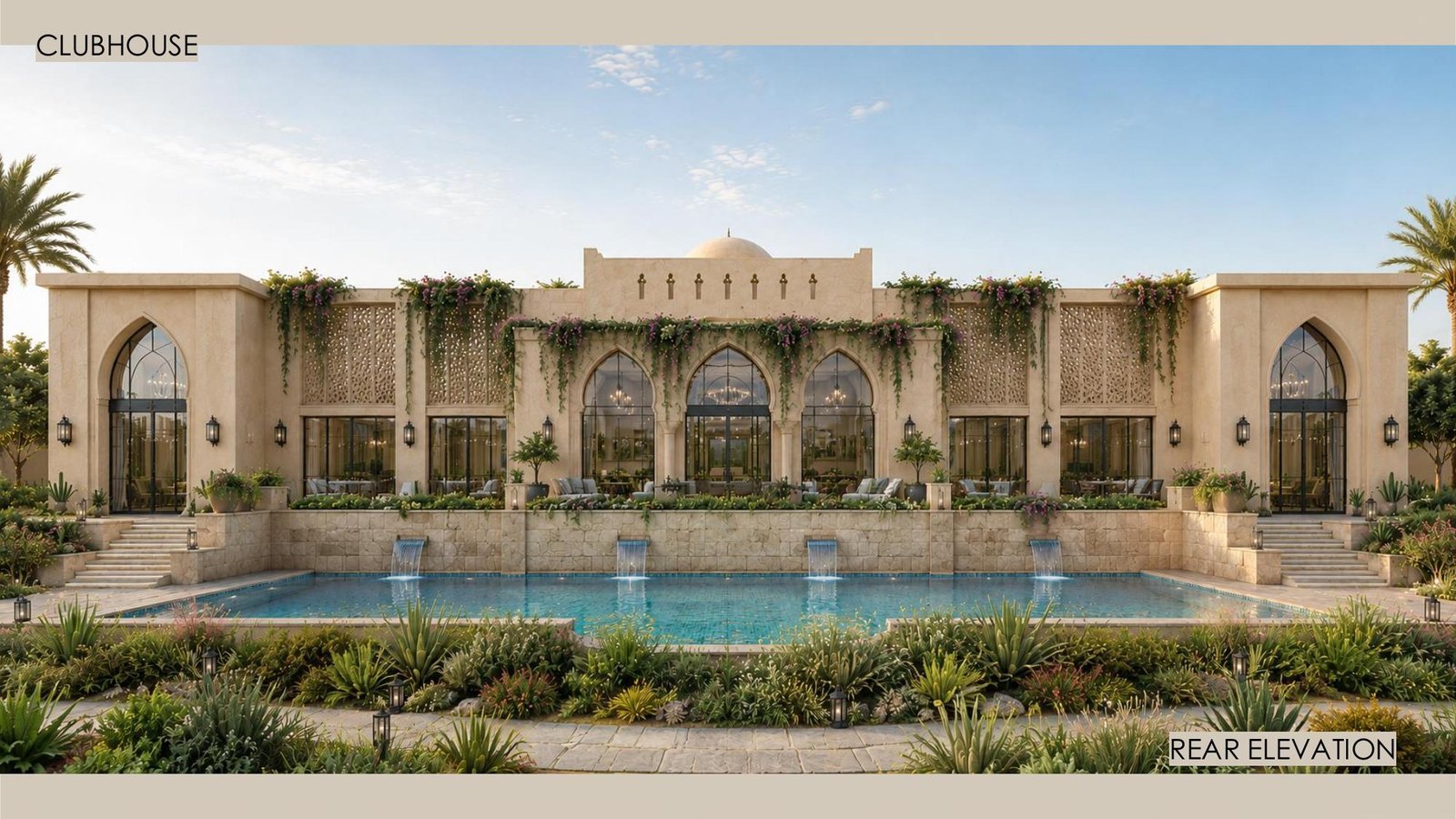 Clubhouse rear elevation with swimming pool, The Mountain Life Farm